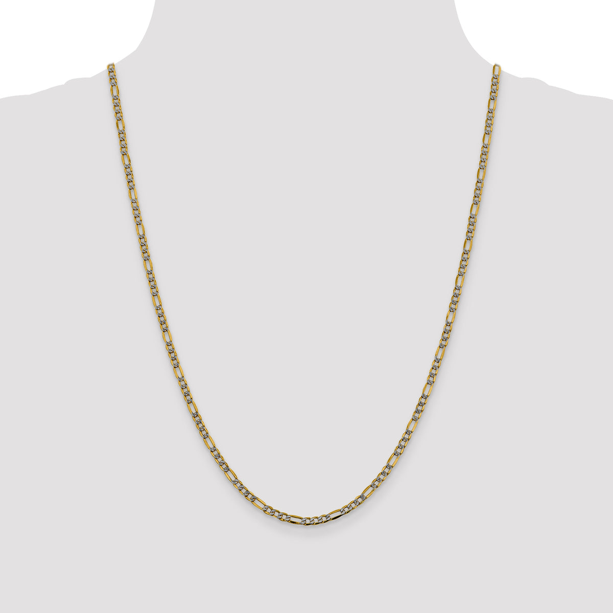 Gold (14K) Semi-Solid Rhodium Pavé Figaro Chain - 24 in / 3.2 mm