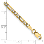 Gold (14K) Semi-Solid Rhodium Pavé Figaro Chain Bracelet - 7 in / 3.2 mm