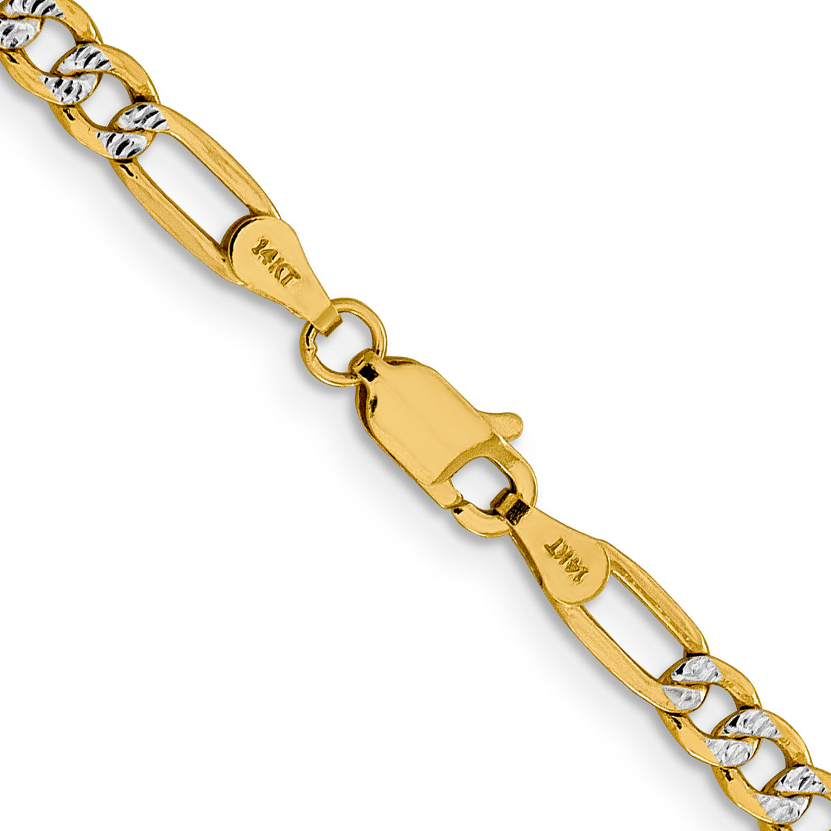 Gold (14K) Semi-Solid Rhodium Pavé Figaro Chain - 16 in / 3.9 mm