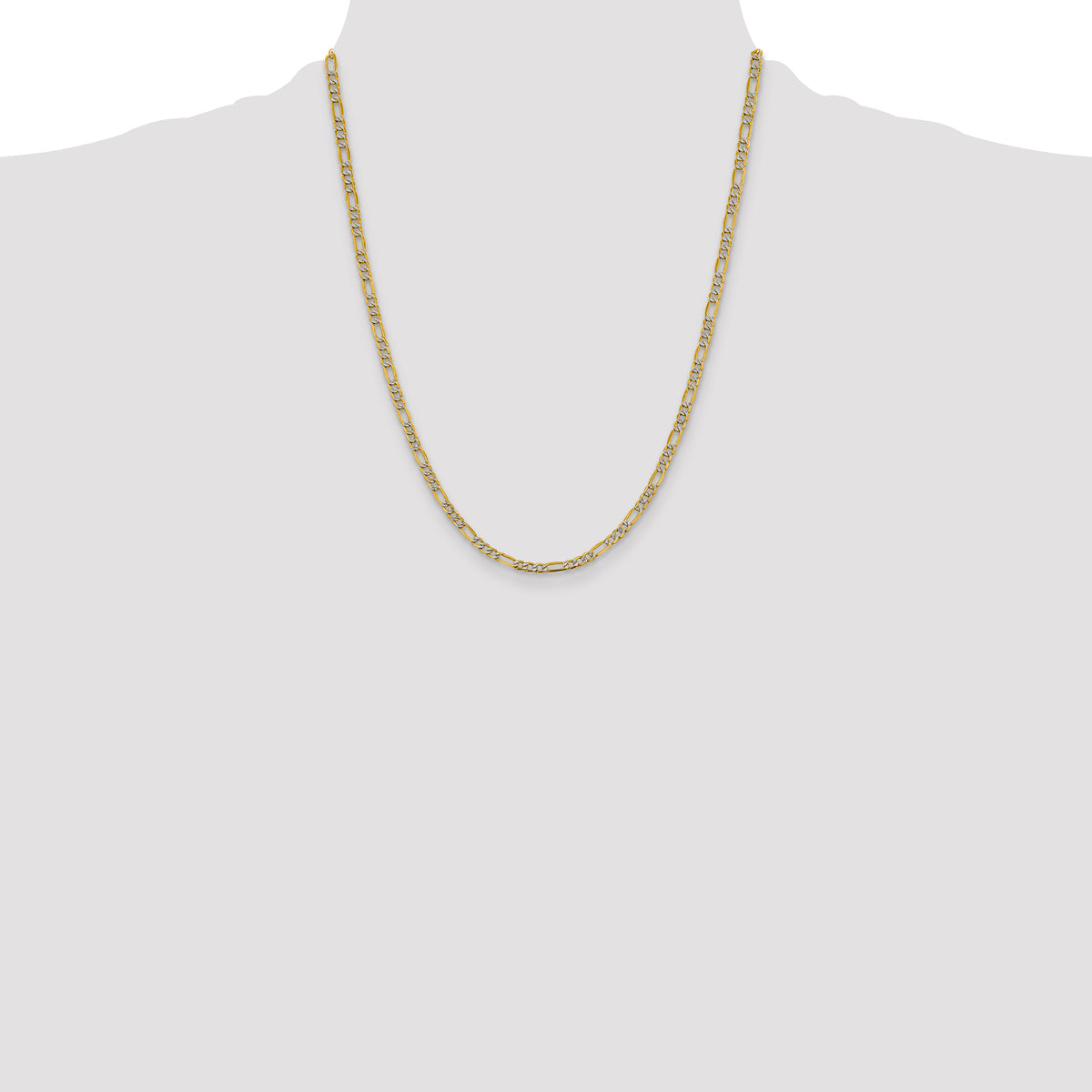 Gold (14K) Semi-Solid Rhodium Pavé Figaro Chain - 22 in / 3.9 mm