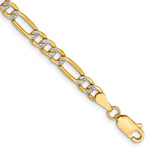 Gold (14K) Semi-Solid Rhodium Pavé Figaro Chain Bracelet - 7 in / 3.9 mm