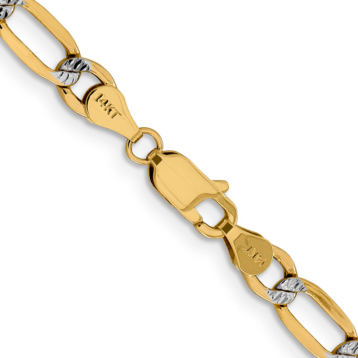Gold (14K) Semi-Solid Rhodium Pavé Figaro Chain - 16 in / 5.25 mm