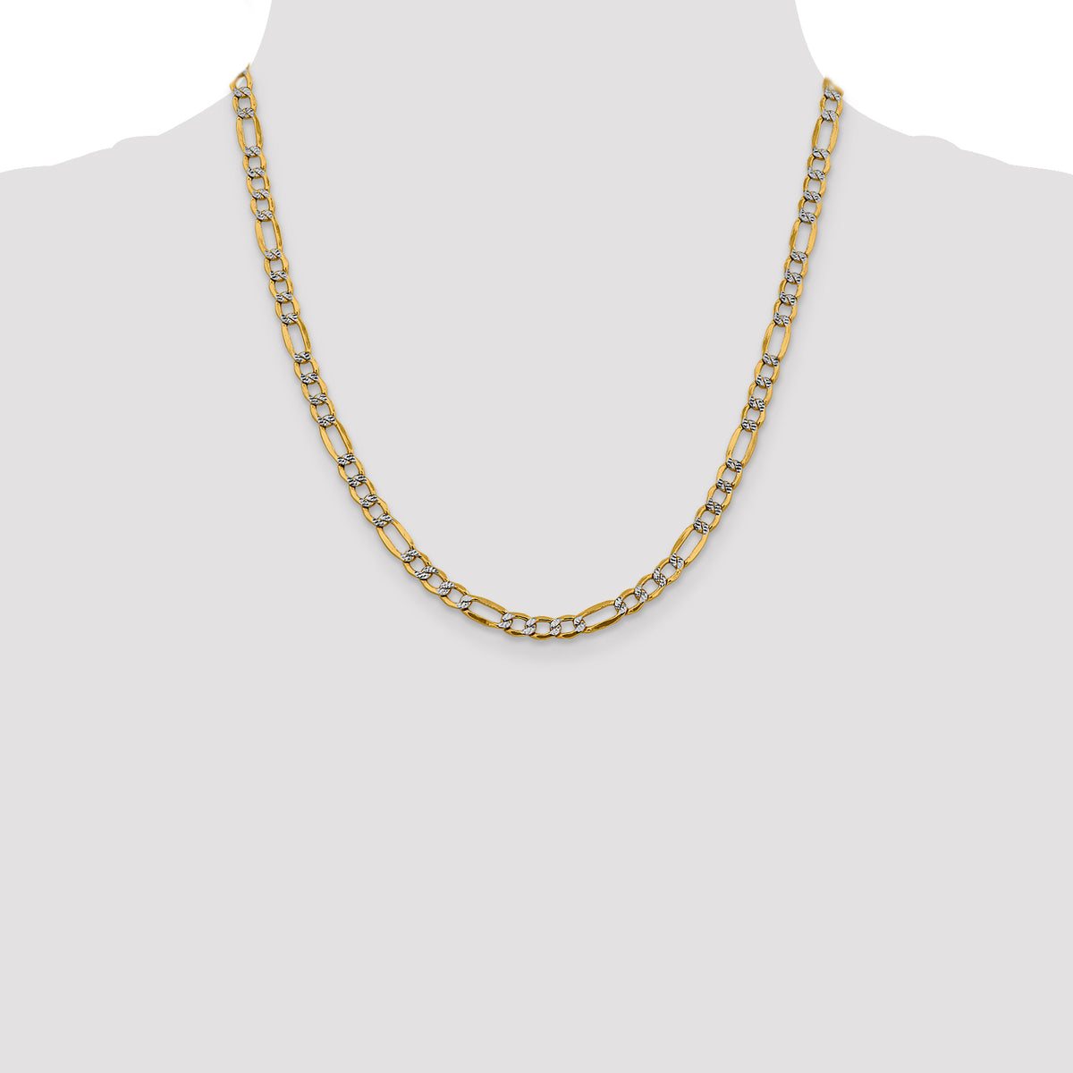 Gold (14K) Semi-Solid Rhodium Pavé Figaro Chain - 20 in / 5.25 mm