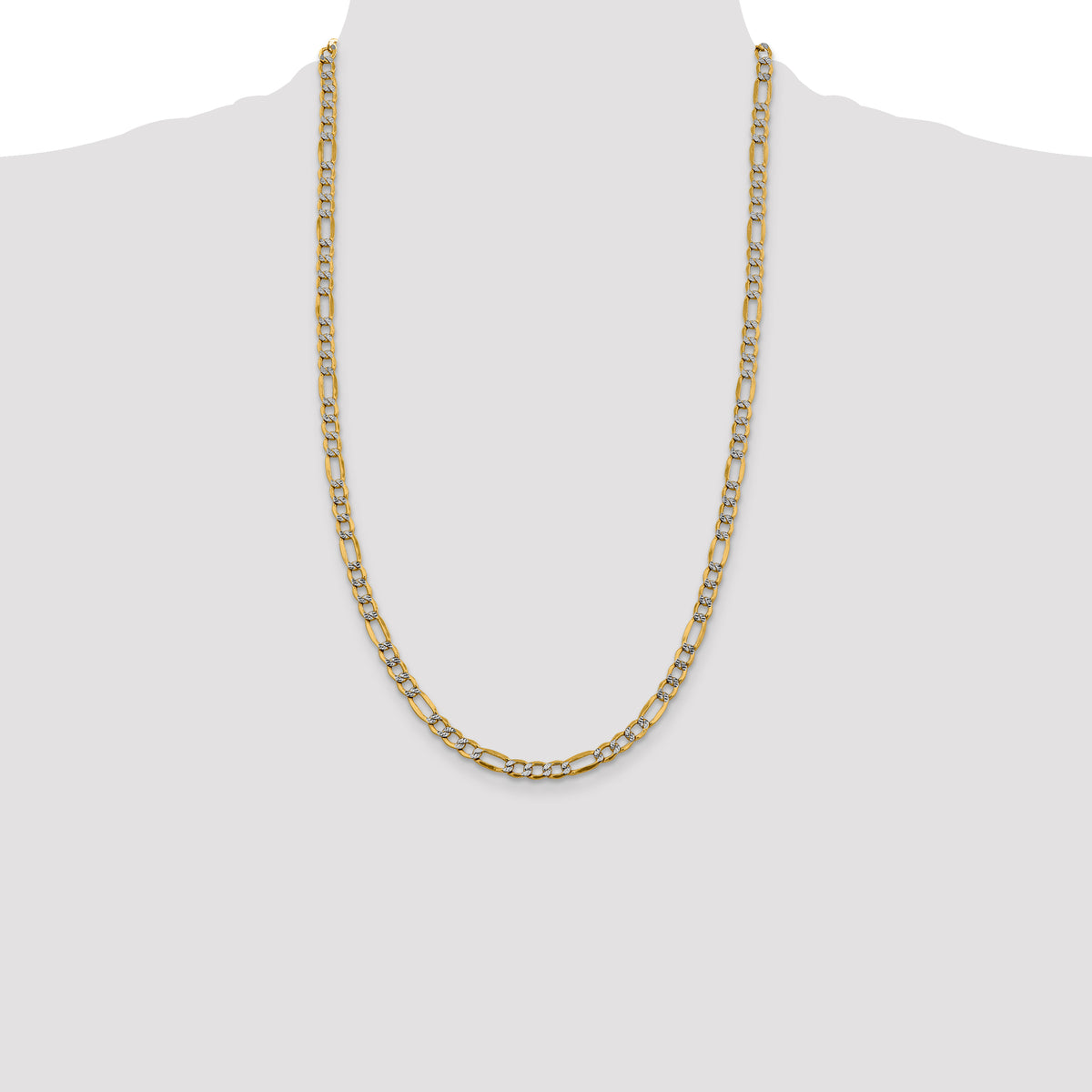 Gold (14K) Semi-Solid Rhodium Pavé Figaro Chain - 26 in / 5.25 mm