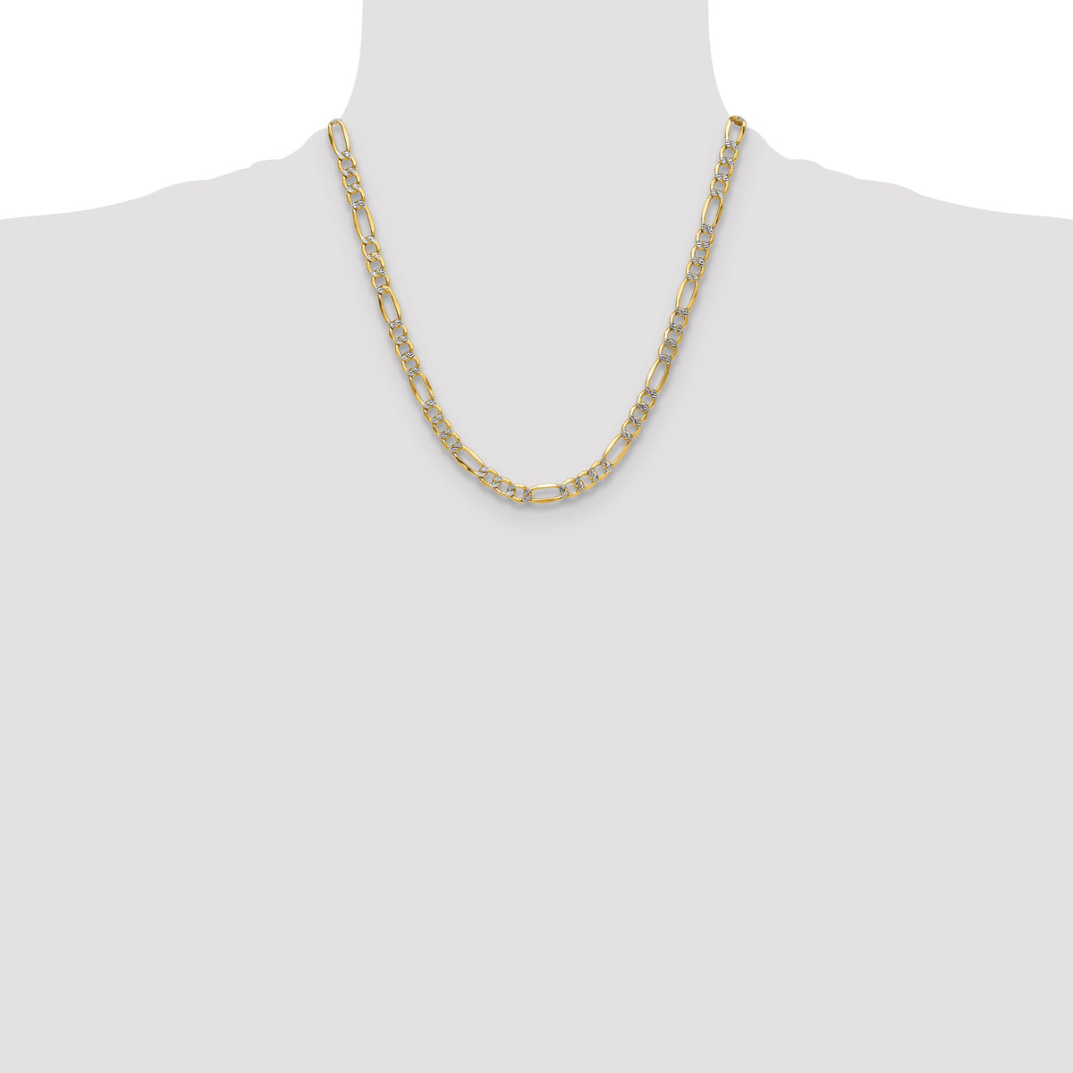 Gold (14K) Semi-Solid Rhodium Pavé Figaro Chain - 20 in / 6.5 mm
