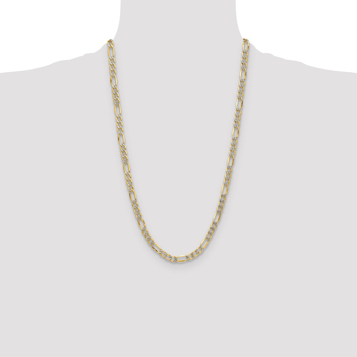 Gold (14K) Semi-Solid Rhodium Pavé Figaro Chain - 26 in / 6.5 mm
