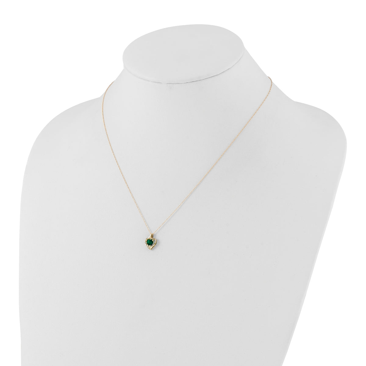 10k Yellow Gold Polished Created Emerald and Diamond Heart Necklace
