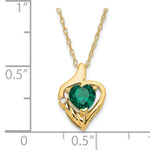 10k Yellow Gold Polished Created Emerald and Diamond Heart Necklace