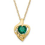 10k Yellow Gold Polished Created Emerald and Diamond Heart Necklace