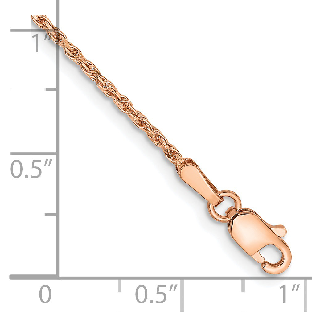 Gold (10K & 14K) Diamond-Cut Machine-Made Rope Chain Anklet - 14k Rose Gold / 9 in / 1.5 mm