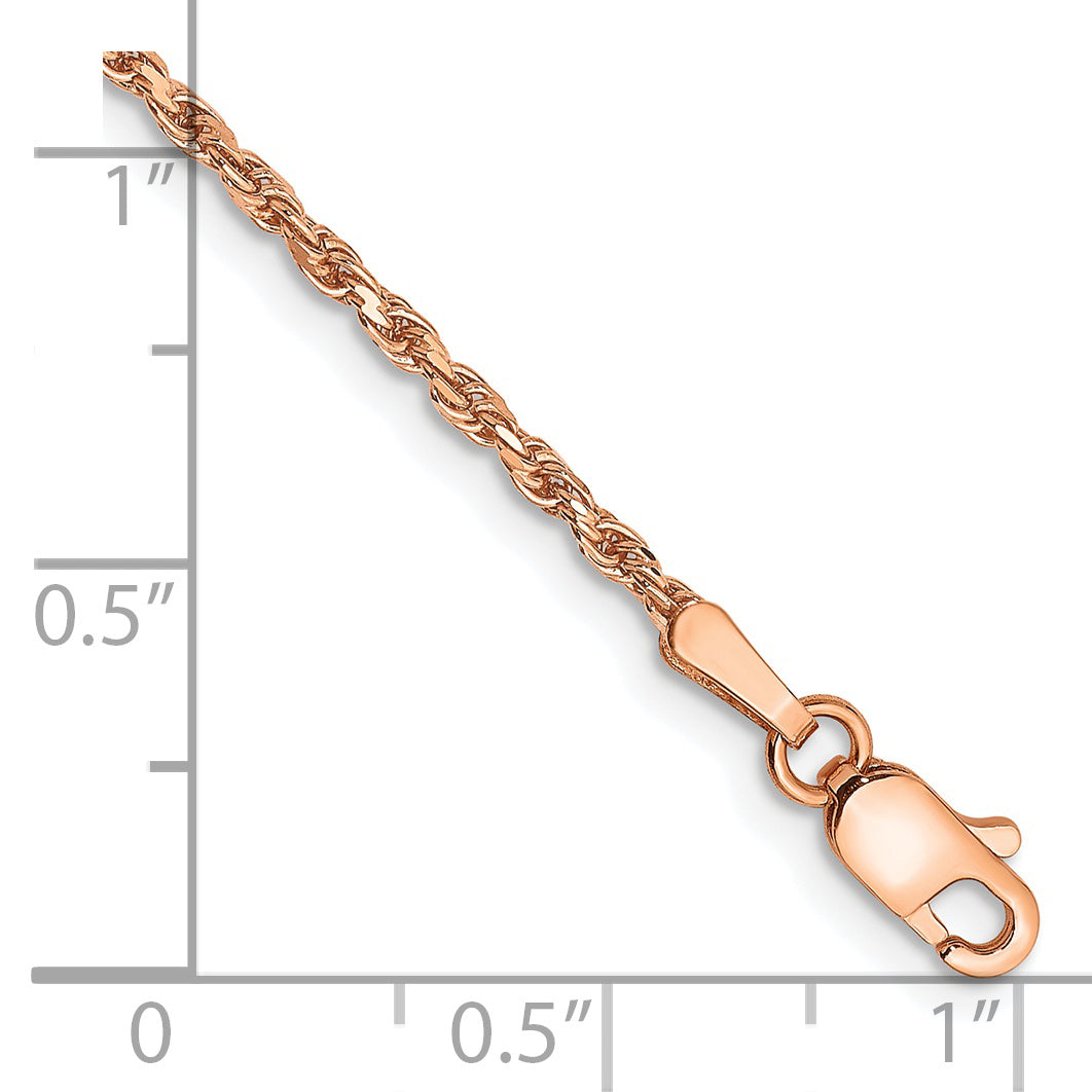 Gold (10K & 14K) Diamond-Cut Machine-Made Rope Chain Anklet - 14k Rose Gold / 9 in / 1.8 mm