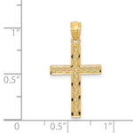 14k Yellow Gold Filigree Cross Pendant, 29 x 14 mm, shown with a ruler for scale