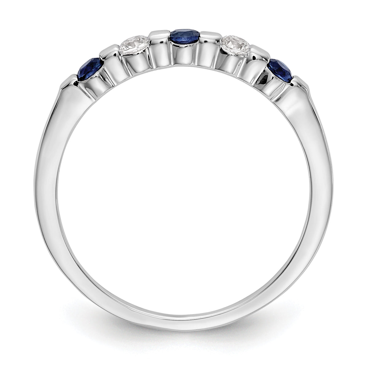 14k White Gold 1/10 carat Diamond and Blue Sapphire Band