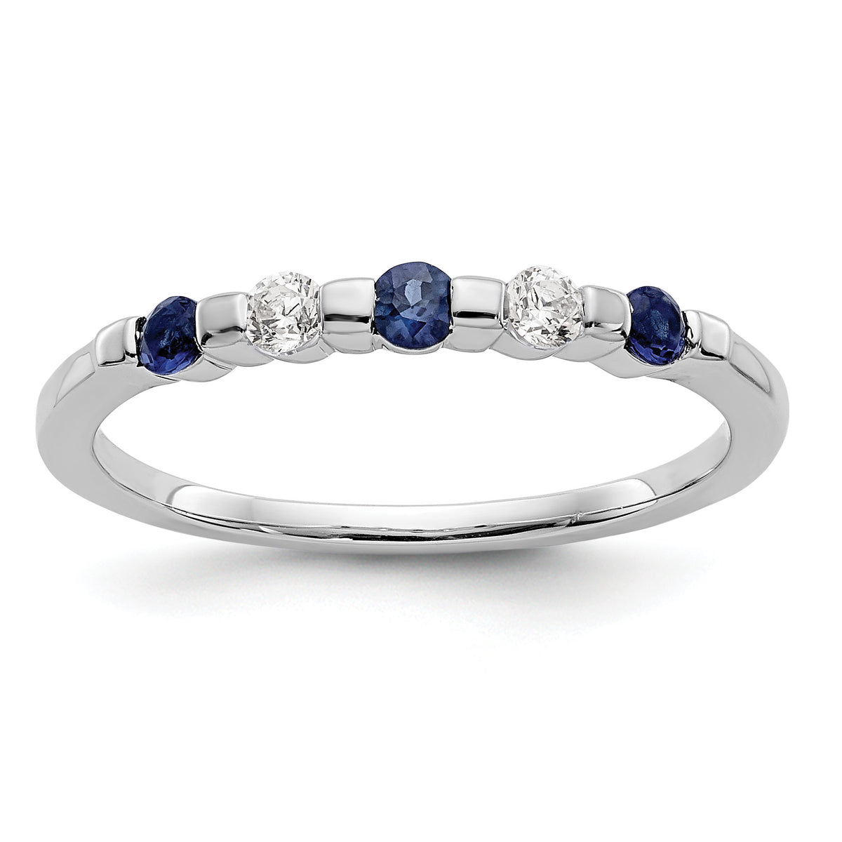 14k White Gold 1/10 carat Diamond and Blue Sapphire Band