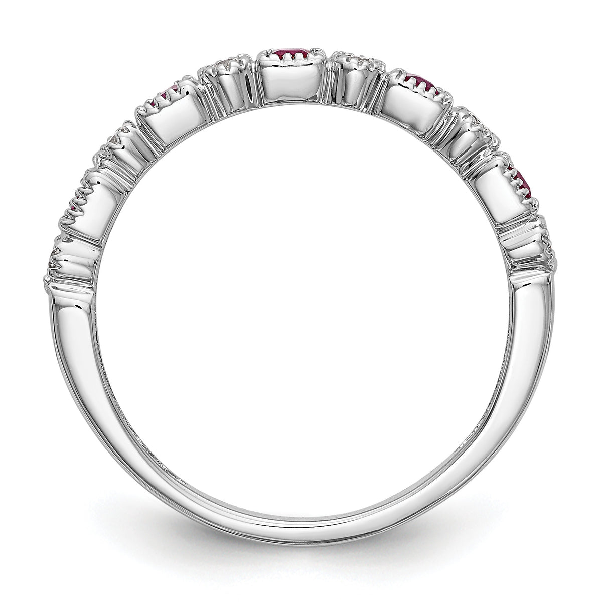 Gemstone and Diamond Ring - 10k White Gold / Red Ruby