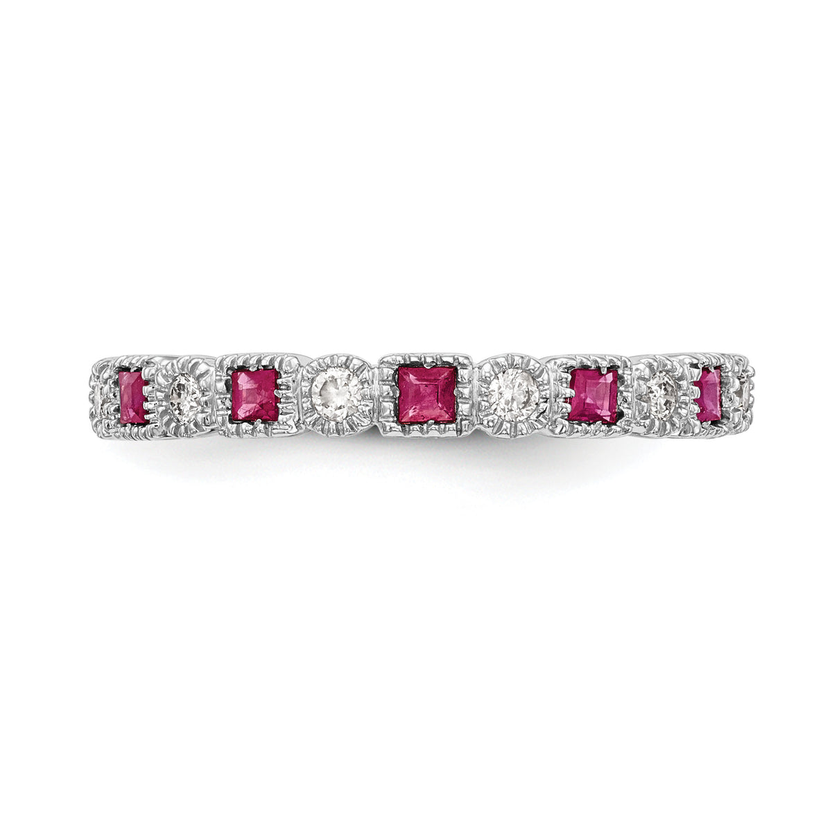 Gemstone and Diamond Ring - 10k White Gold / Red Ruby