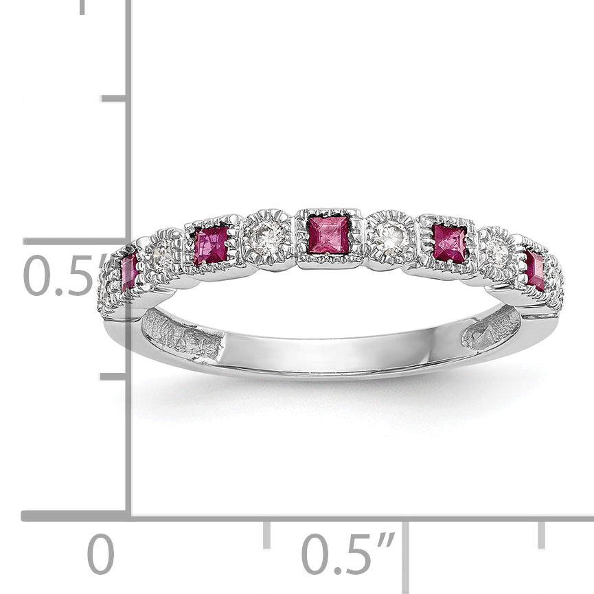 Gemstone and Diamond Ring - 10k White Gold / Red Ruby