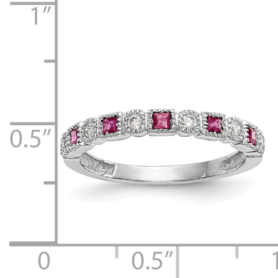 Gemstone and Diamond Ring - 14k White Gold / Red Ruby