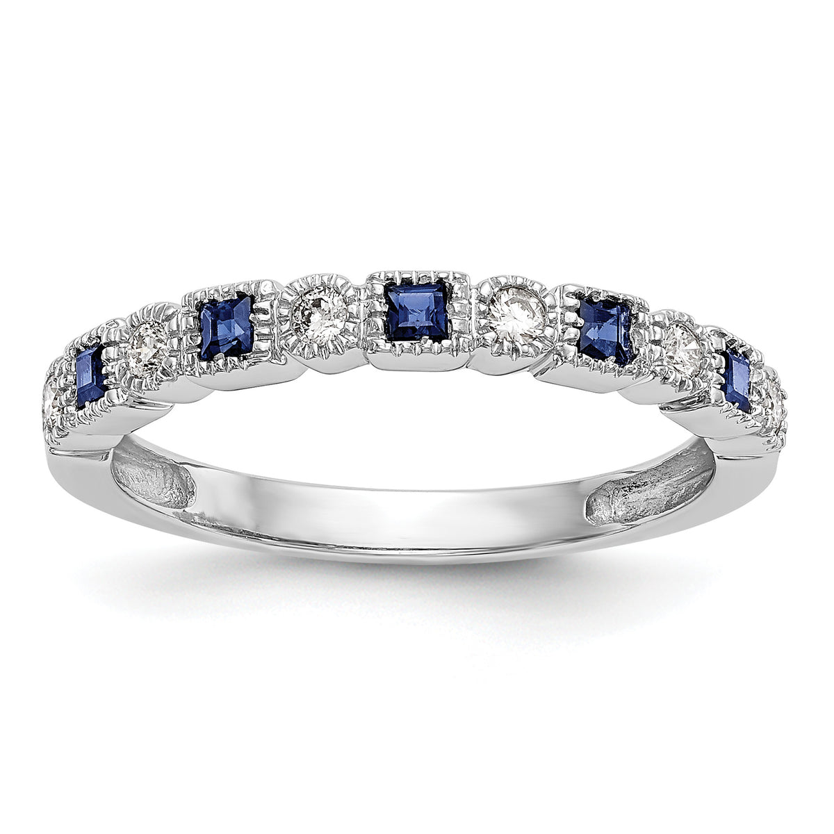 Gemstone and Diamond Ring - 10k White Gold / Blue Sapphire#10k White Gold_Blue Sapphire