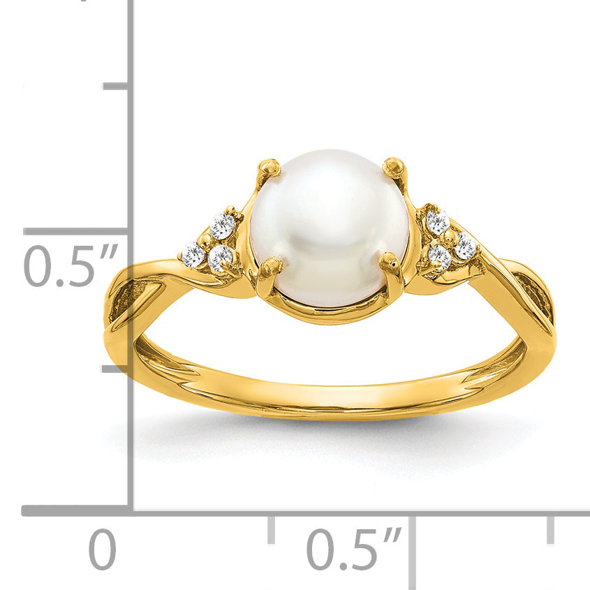 Gemstone & Diamond Ring - 14k Yellow Gold / Pearl