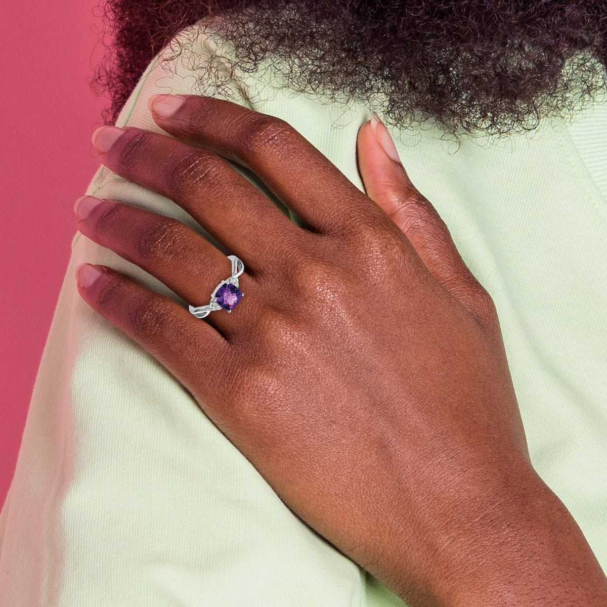 Gemstone & Diamond Ring - 14k White Gold / Amethyst