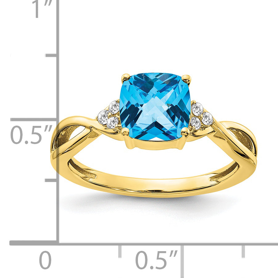 Gemstone & Diamond Ring - 10k Yellow Gold / Swiss Blue Topaz