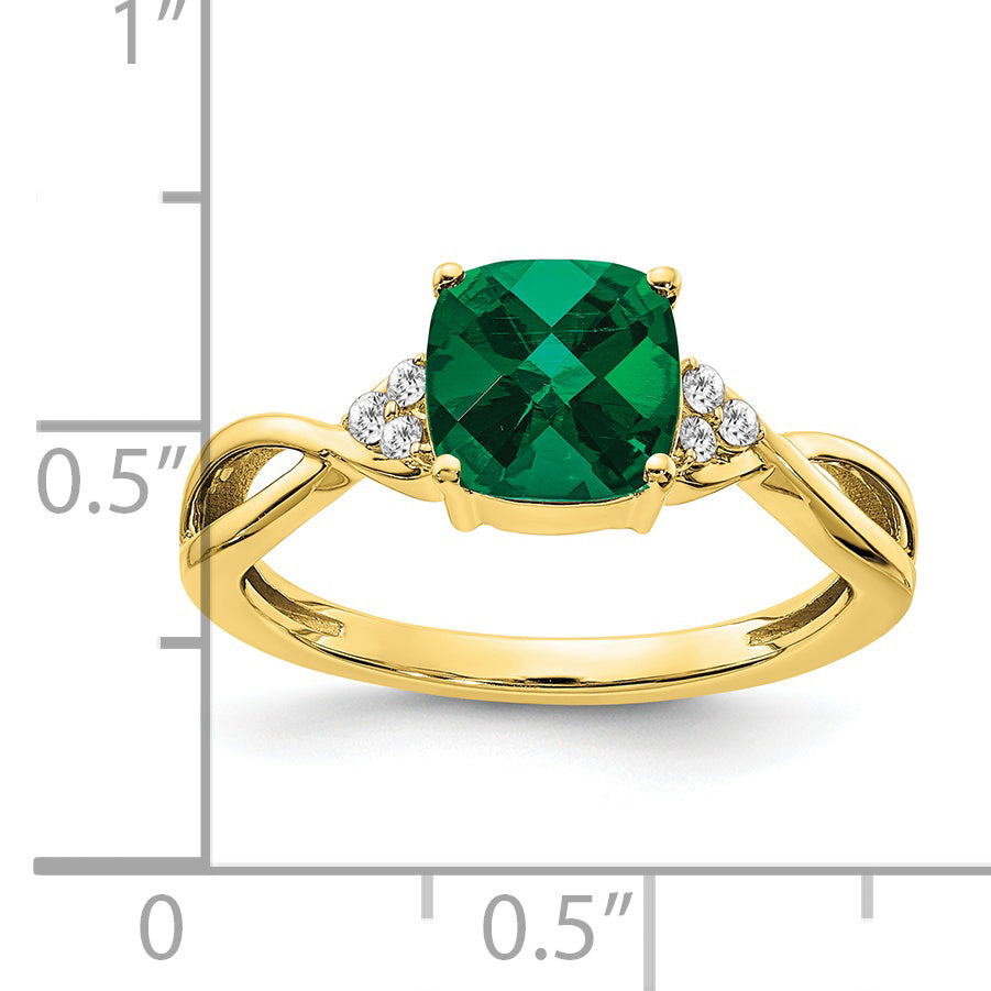 Gemstone & Diamond Ring - 10k Yellow Gold / Emerald, Lab Created