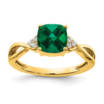 Gemstone & Diamond Ring - 10k Yellow Gold / Emerald, Lab Created