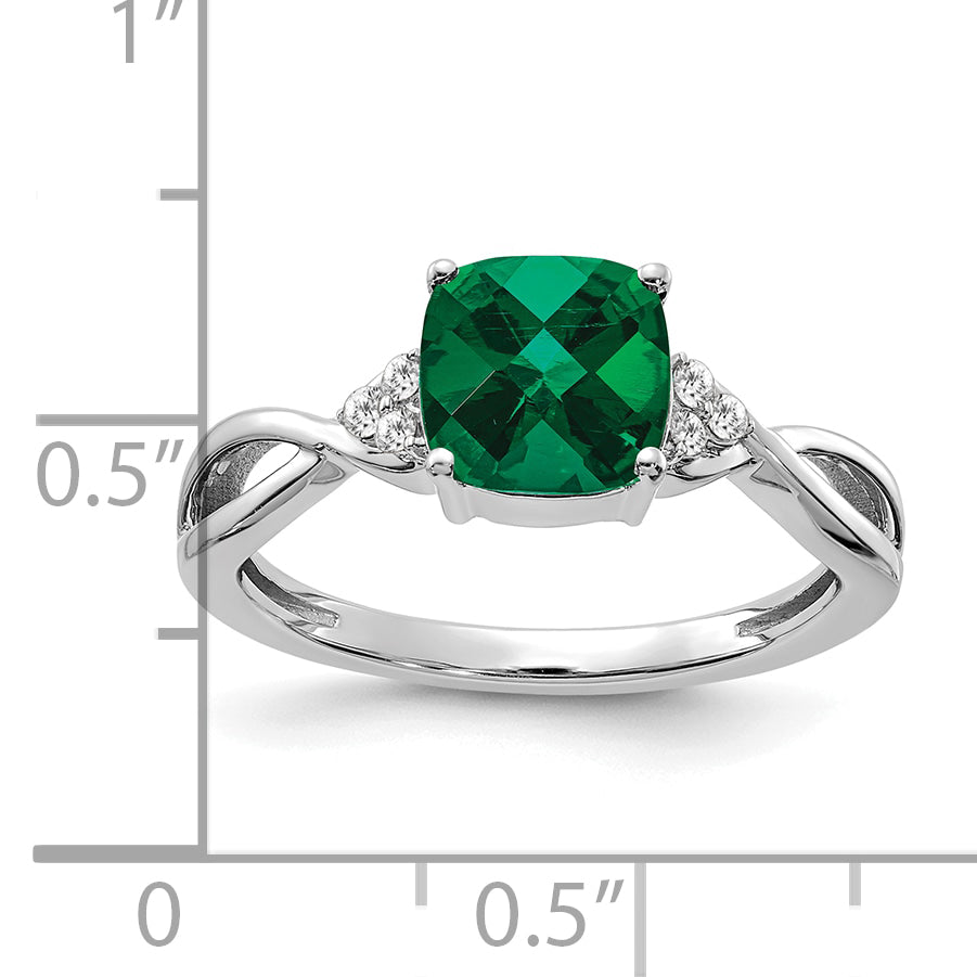Gemstone & Diamond Ring - 14k White Gold / Emerald, Lab Created