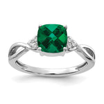 Gemstone & Diamond Ring - 14k White Gold / Emerald, Lab Created