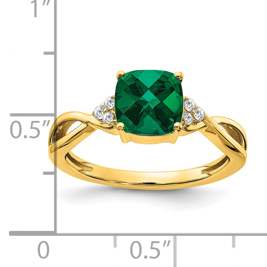 Gemstone & Diamond Ring - 14k Yellow Gold / Emerald, Lab Created