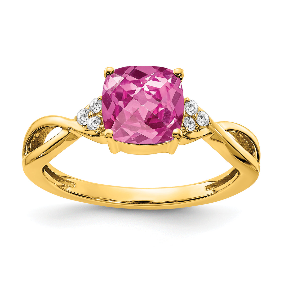 Gemstone & Diamond Ring - 10k Yellow Gold / Sapphire (Colors), Lab Created