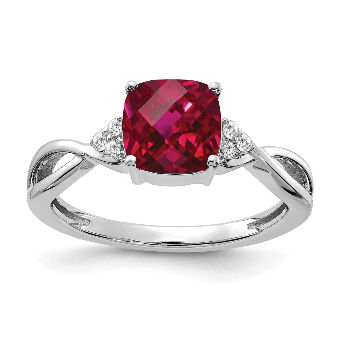 Gemstone & Diamond Ring - 14k White Gold / Ruby, Lab Created