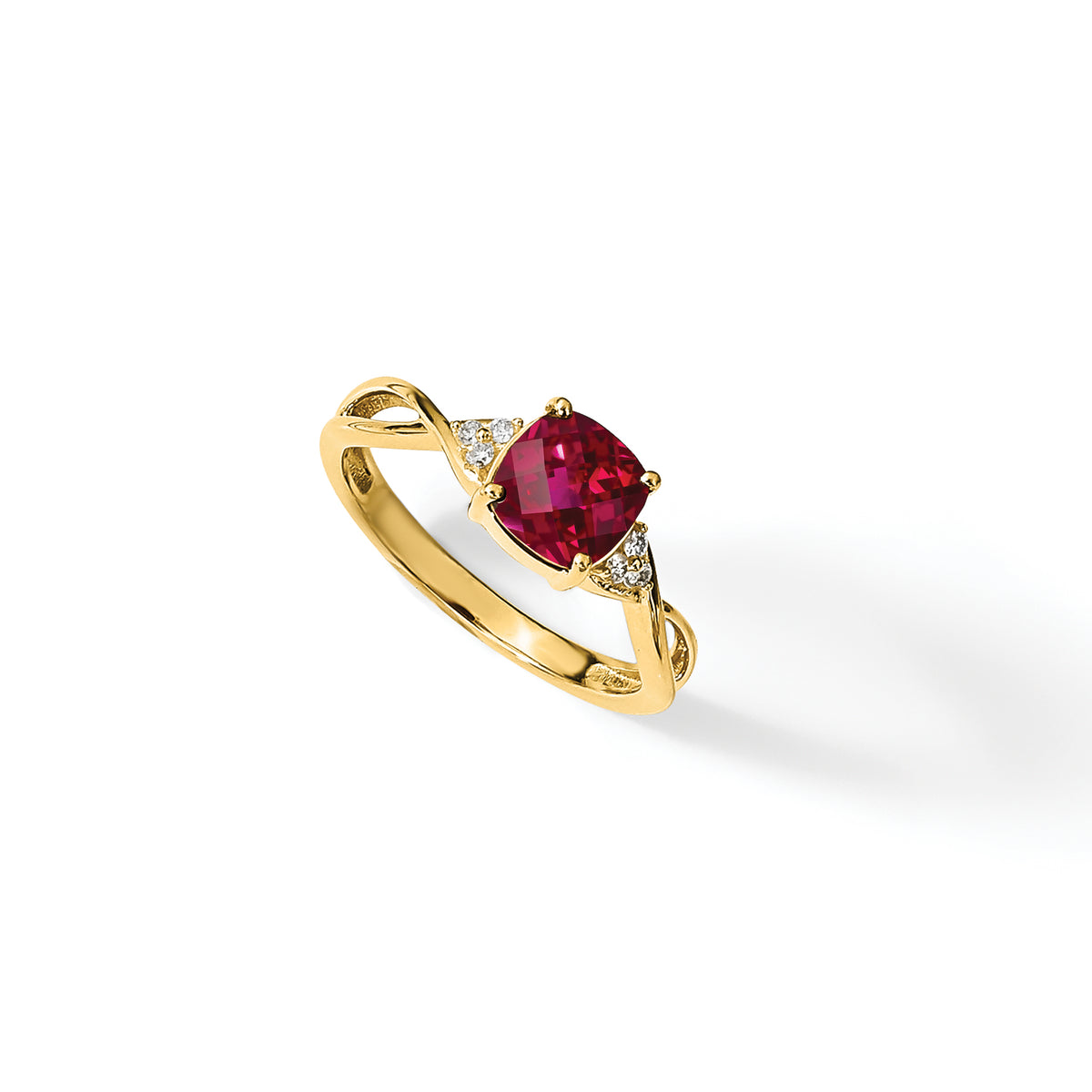 Gemstone & Diamond Ring - 14k Yellow Gold / Ruby, Lab Created