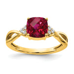 Gemstone & Diamond Ring - 14k Yellow Gold / Ruby, Lab Created