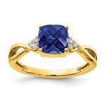 Gemstone & Diamond Ring - 10k Yellow Gold / Sapphire, Lab Created