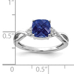 Gemstone & Diamond Ring - 14k White Gold / Sapphire, Lab Created