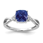 Gemstone & Diamond Ring - 14k White Gold / Sapphire, Lab Created