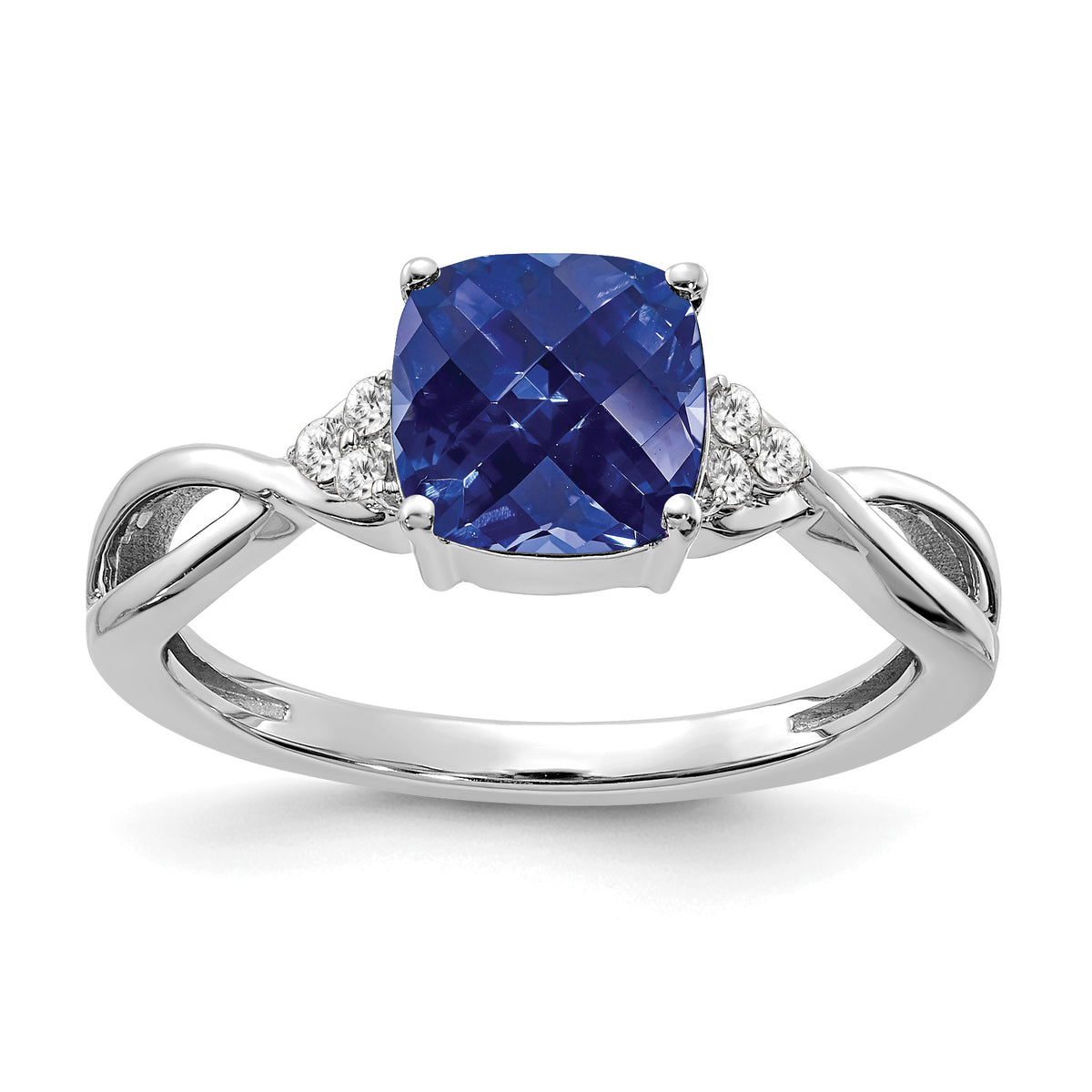 Gemstone & Diamond Ring - 14k White Gold / Sapphire, Lab Created