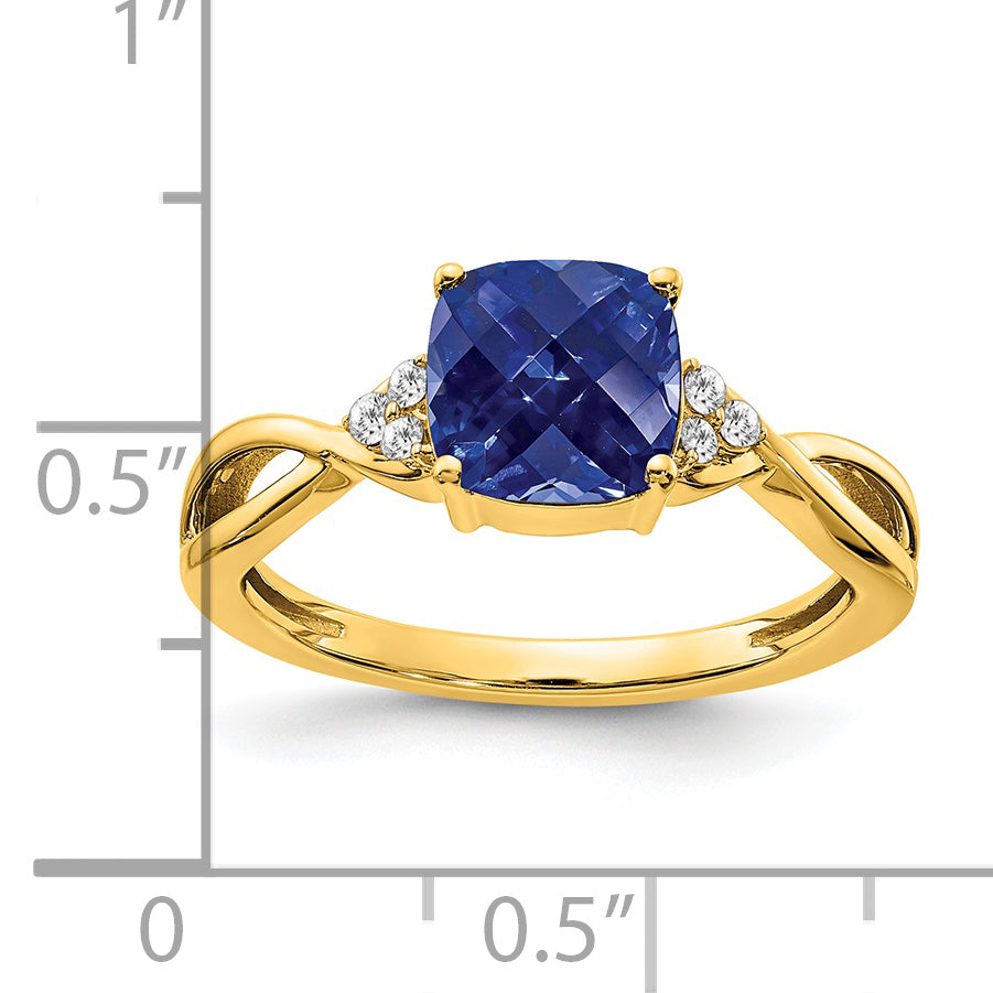 Gemstone & Diamond Ring - 14k Yellow Gold / Sapphire, Lab Created