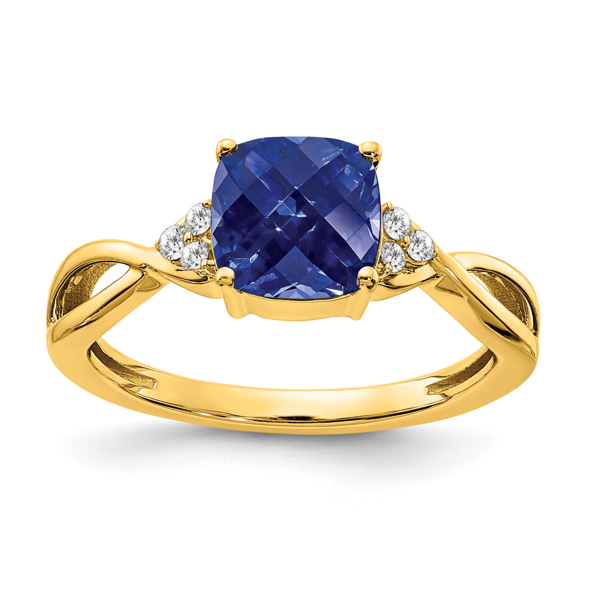 Gemstone & Diamond Ring - 14k Yellow Gold / Sapphire, Lab Created
