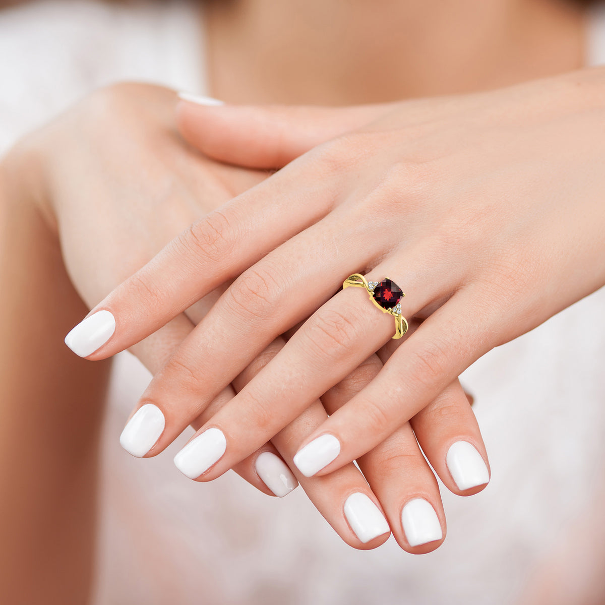 Gemstone & Diamond Ring - 10k Yellow Gold / Garnet