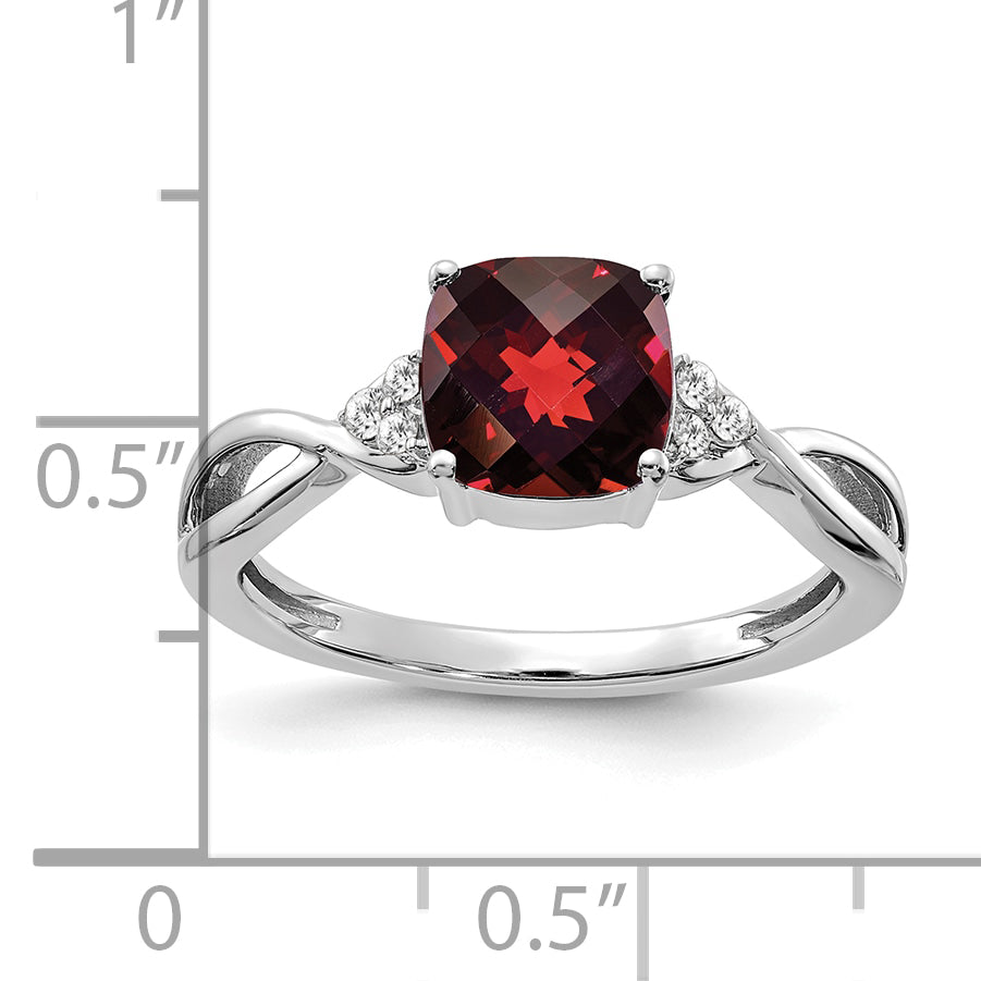 Gemstone & Diamond Ring - 14k White Gold / Garnet
