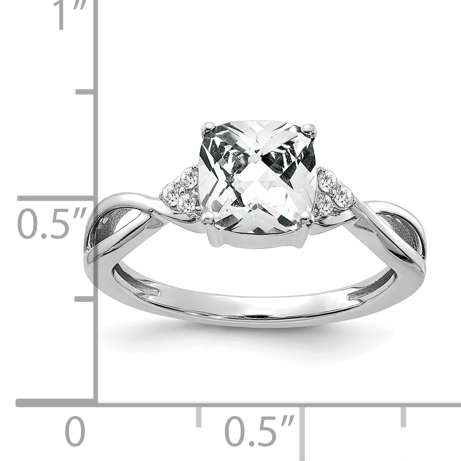 Gemstone & Diamond Ring - 14k White Gold / White Topaz