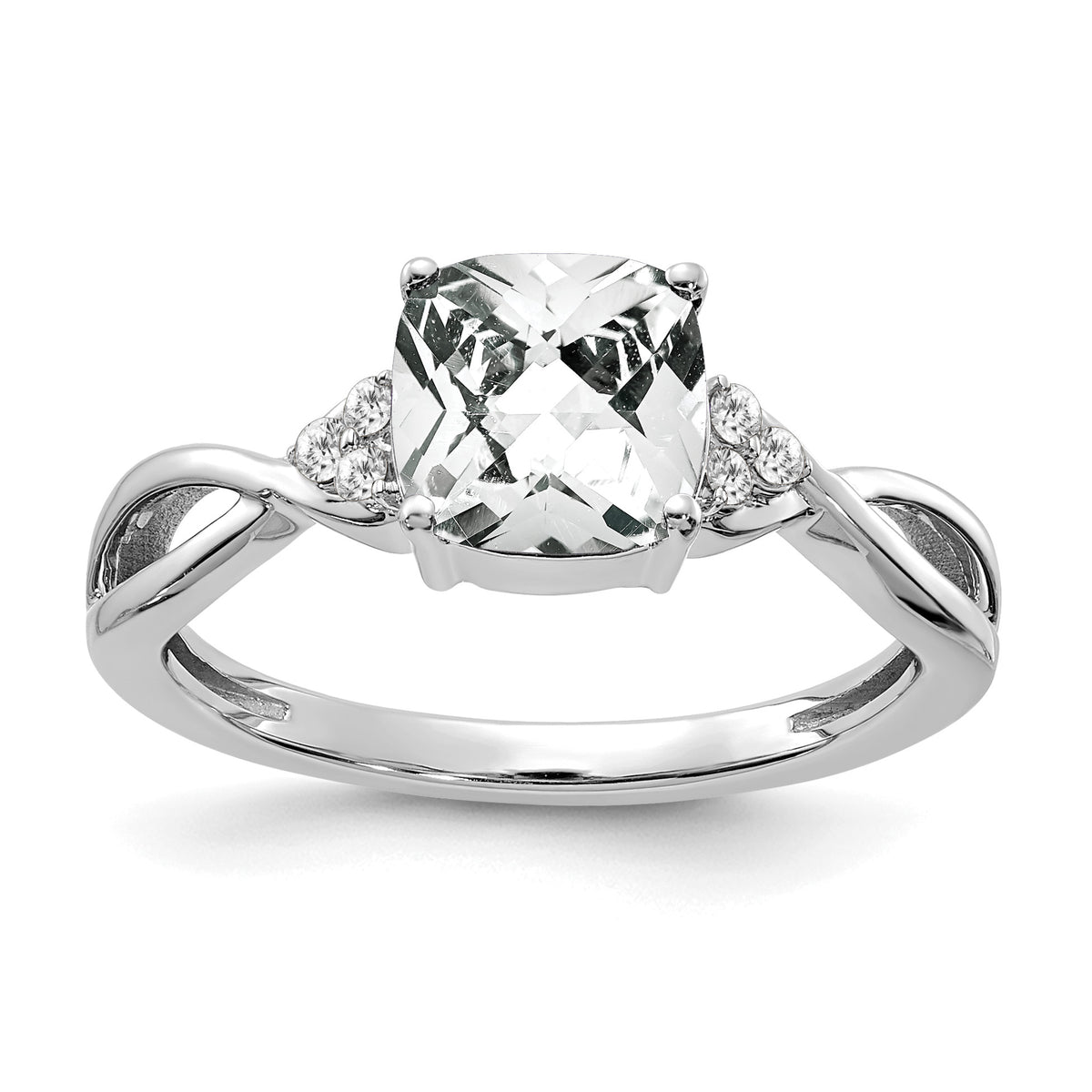 Gemstone & Diamond Ring - 14k White Gold / White Topaz
