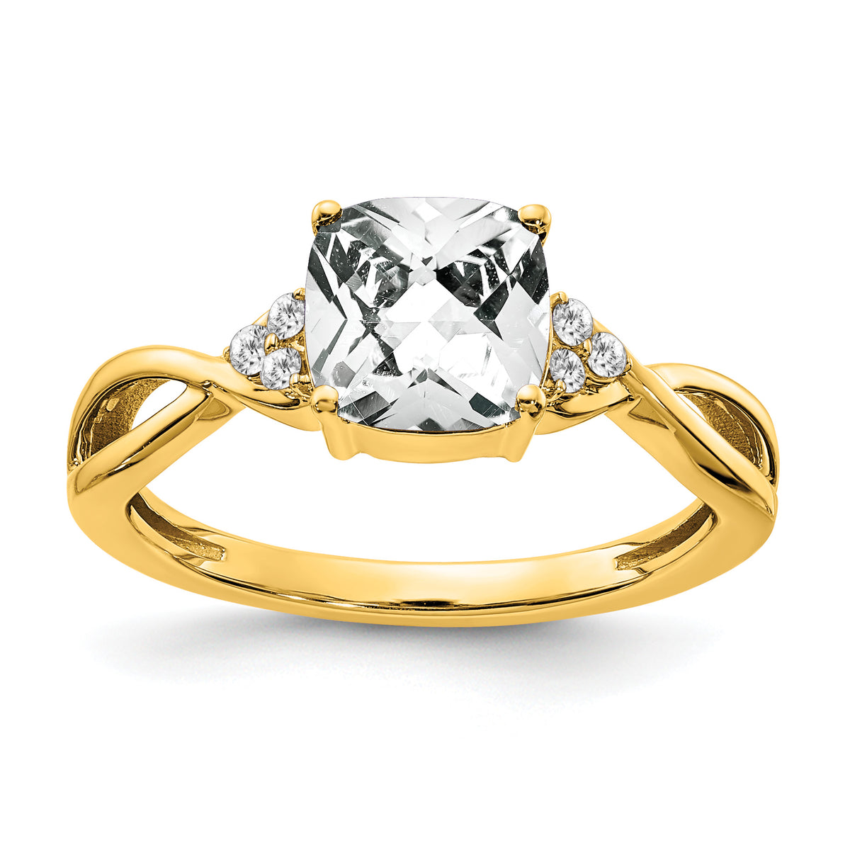 Gemstone & Diamond Ring - 14k Yellow Gold / White Topaz