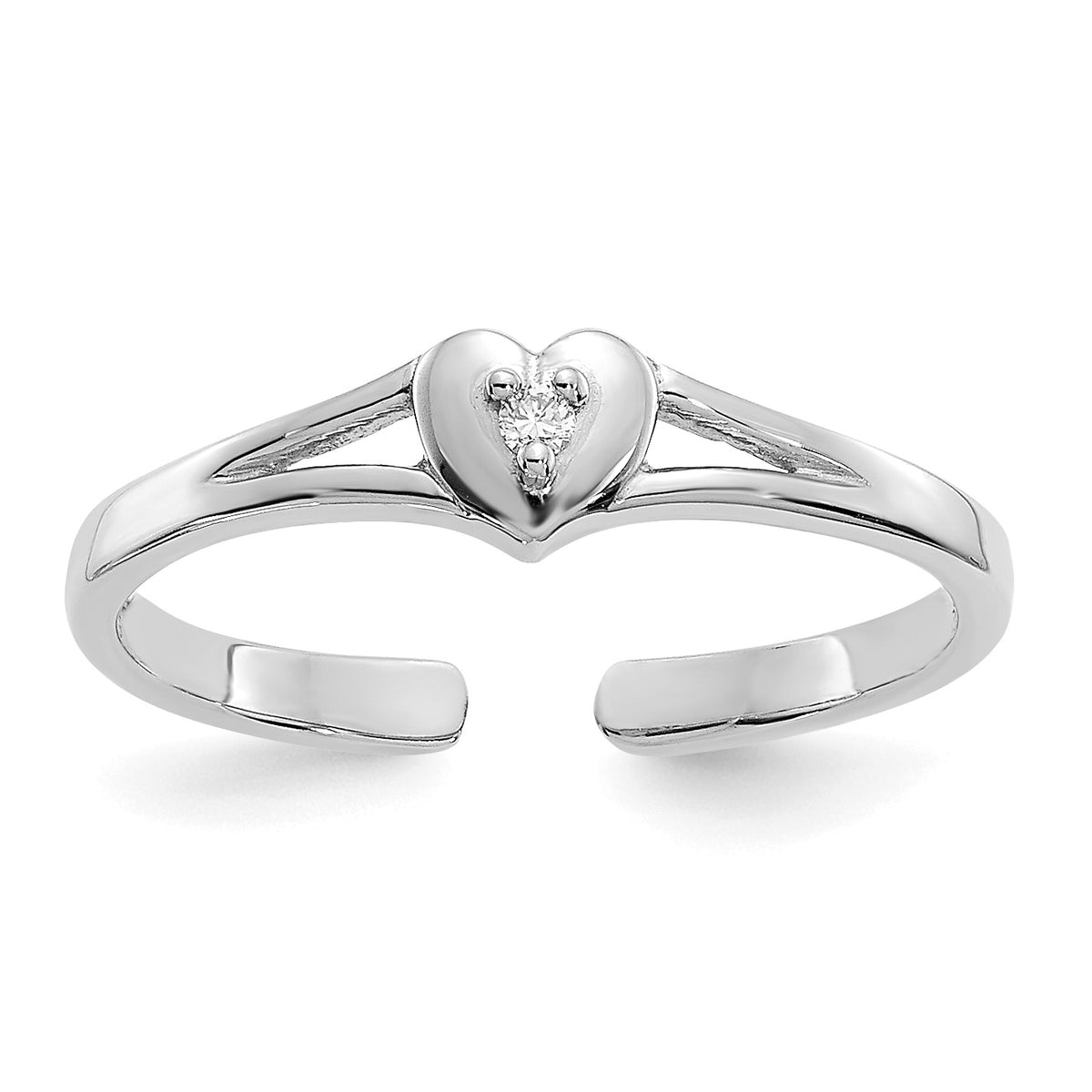 14k Gold Polished Diamond and Heart Toe Ring - 14k White Gold