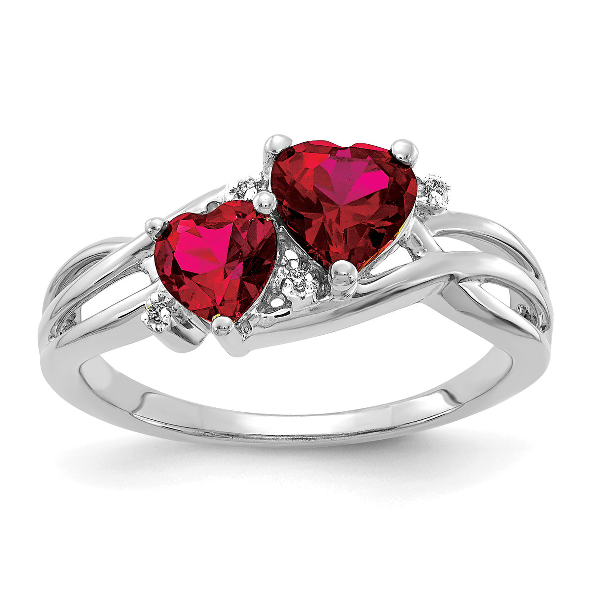 Created Ruby and Diamond Double Heart Ring - 10k White Gold