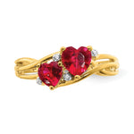 Created Ruby and Diamond Double Heart Ring - 10k Yellow Gold