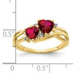 Created Ruby and Diamond Double Heart Ring - 10k Yellow Gold